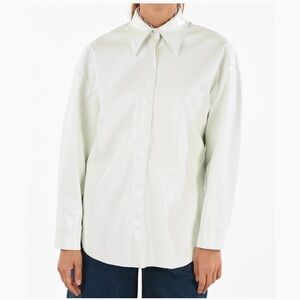 MSGM Milano White Crocodile Print Women’s Faux Leather Button Down Top Large/XL